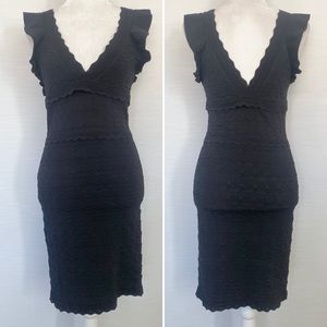 🌺SOLD🌺 Stretch Knit Black Ruffle Stretch Ribbed Bandage Sleeveless Sweater Dress